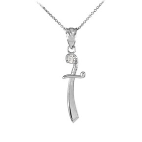 Sterling Silver Scimitar Sword CZ Pendant Necklace