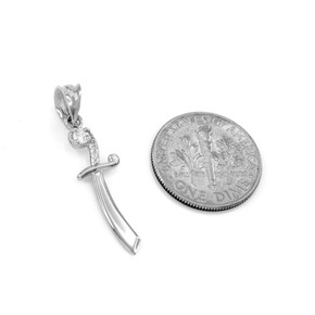 Sterling Silver Scimitar Sword CZ Pendant Necklace