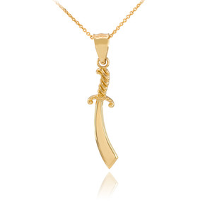 Fine Gold Scimitar Sword Pendant Necklace (Available in Yellow/Rose/White Gold)