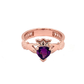 Rose Gold Lab Created CZ Celtic Design Claddagh Proposal Ring