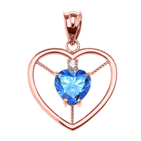 Elegant Rose Gold CZ and December Birthstone CZ Solitaire Heart Pendant Necklace