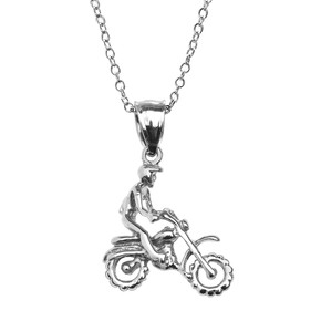 White Gold Off Road Mountain Motorcycle Pendant Necklace
