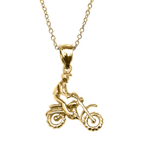 Gold Off Road Mountain Motorcycle Pendant Necklace (Available In Yellow/Rose/White Gold)