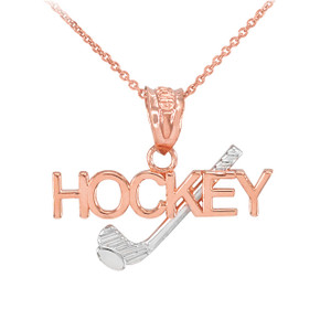 Two-Tone Gold HOCKEY Sports Charm Pendant Necklace (Available in Yellow, Rose and White)