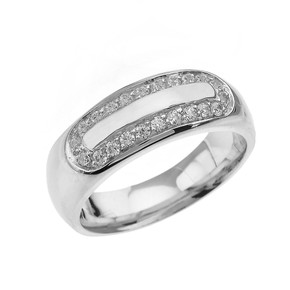 Sterling Silver White Topaz Accented Men's Comfort Fit Wedding Band Ring