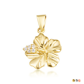 Gold Hibiscus Flower Necklace with Diamonds (Available in Yellow Gold, Rose Gold, White Gold) Gold Hibiscus Flower Necklace with Diamonds (Available in Yellow Gold, Rose Gold, White Gold)