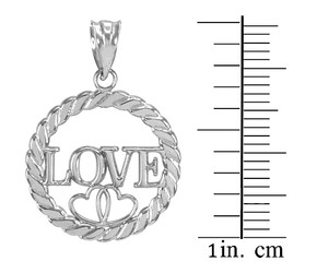 925 Sterling Silver LOVE Hearts in Circle Rope Pendant Necklace