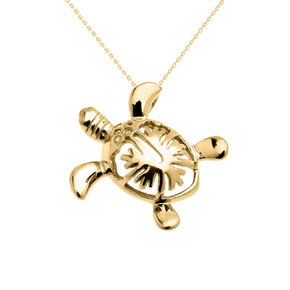 Gold Hawaiian Honu Turtle Hidden Bail Pendant Necklace (Available in Yellow/Rose/White Gold)