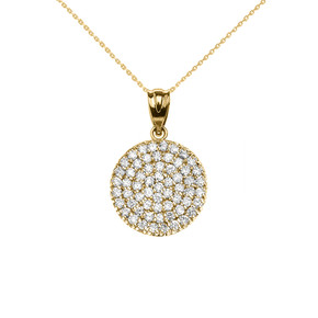 Micro-Pave Diamond Circle Pendant Necklace in 14K Yellow Gold