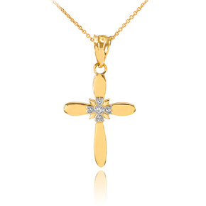 Dainty Gold Solitaire Diamond Cross Charm Pendant Necklace