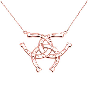 Rose Gold Criss Cross Triple Horse Shoe Good luck Pedant Necklace