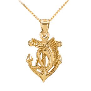 Gold Anchor Marlin Diamond Cut Pendant Necklace