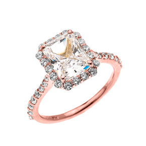 Rose Gold Dainty 2 Carat Emerald Cut CZ Halo Solitaire Ring