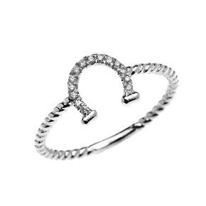 White Gold Dainty Diamond Horse Shoe Good Luck Rope Design Ring White Gold Dainty Diamond Horse Shoe Good Luck Rope Design Ring