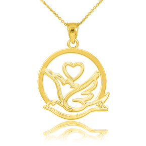 Gold Love Dove with Heart Pendant Necklace(Available in Yellow/Rose/White/Two-Tone) Gold Love Dove with Heart Pendant Necklace(Available in Yellow/Rose/White/Two-Tone)