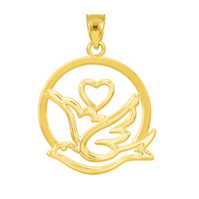 Gold Love Dove with Heart Pendant Necklace(Available in Yellow/Rose/White/Two-Tone) Gold Love Dove with Heart Pendant Necklace(Available in Yellow/Rose/White/Two-Tone)