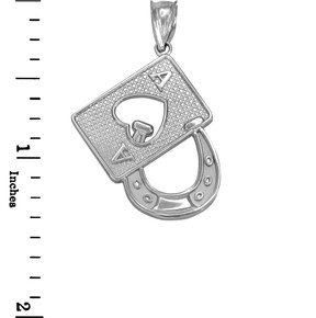 Sterling Silver Lucky Ace Card Horseshoe Pendant Necklace