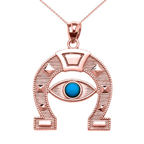 Yellow Gold Evil Eye Protection Horse Shoe Good luck Pedant Necklace