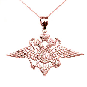 Rose Gold Double-headed Imperial Eagle Russian Coat of Arms Pendant Necklace