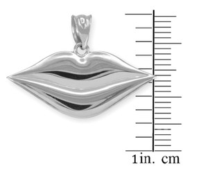 Polished White Gold Lips Pendant Necklace