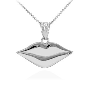 Polished White Gold Lips Charm Necklace