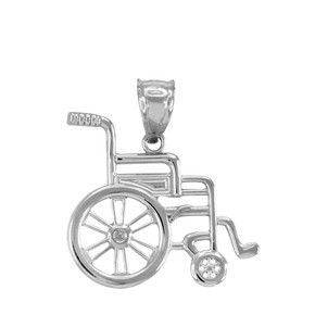 White Gold Handicap Disability Awareness Wheelchair Pendant
