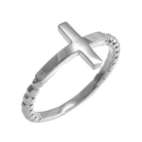 Sterling Silver Beaded Sideways Cross Ring