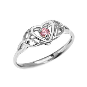 Trinity Knot Heart Solitaire Pink CZ (Cubic zirconia) White Gold Proposal Ring