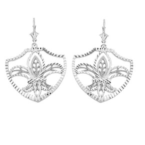 Sterling Silver Fleur De Lis Filigree Diamond Cut Dangling Earrings