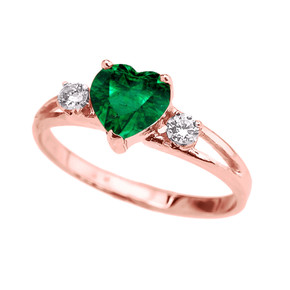 Rose Gold White Topaz And  (LCE) Emerald Heart Proposal/Promise Ring