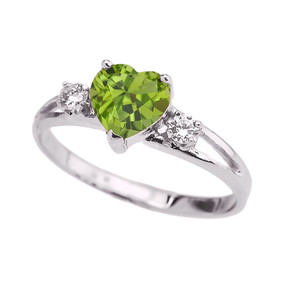 White Gold Peridot Heart Proposal/Promise Ring