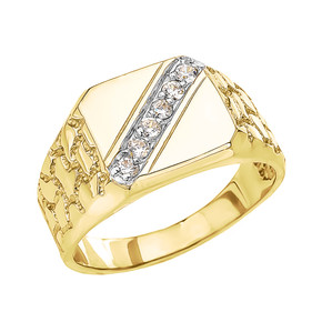 Yellow Gold Diamond Signet Men's Nugget Ring