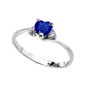 Dainty White Gold CZ Sapphire Heart Promise Ring