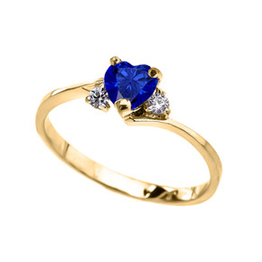 Dainty Yellow Gold CZ Sapphire Heart Promise Ring