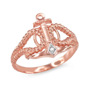 Rose Gold Diamond Accented Anchor Ring