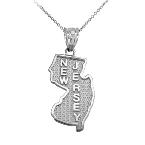 White Gold New Jersey State Map Pendant Necklace