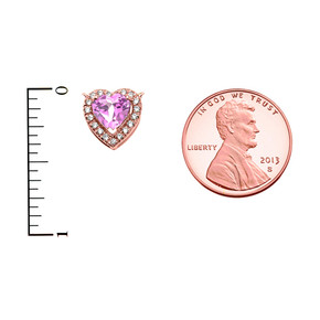 Elegant Rose Gold Diamond and October Birthstone CZ Pink Heart Solitaire Necklace
