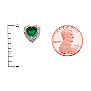 Elegant White Gold Diamond and May Birthstone (LCE) Emerald Heart Solitaire Necklace