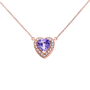 Elegant Rose Gold Diamond and June Birthstone Heart Solitaire Necklace