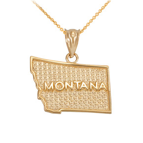 Yellow Gold Montana State Map Pendant Necklace