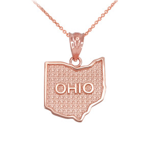 Gold Ohio State Map Pendant Necklace(Availbale In Yellow/Rose/White Gold)