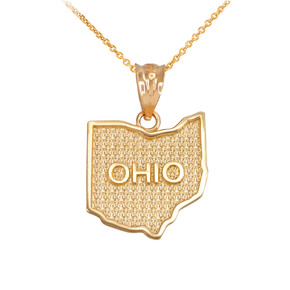 Gold Ohio State Map Pendant Necklace(Availbale In Yellow/Rose/White Gold)