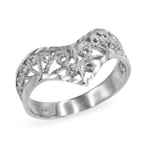 Sterling Silver Chevron Filigree Diamond Cut Ring