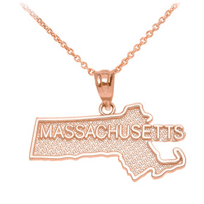 Gold Massachusetts State Map Pendant Necklace(Available in Yellow/Rose/White Gold)