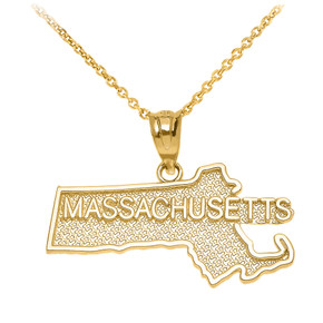 Yellow Gold Massachusetts State Map Pendant Necklace