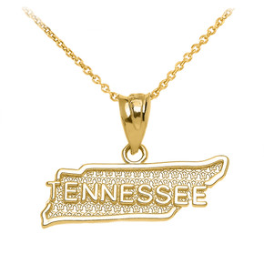Tennessee State Map Gold Pendant Necklace (Available in Yellow/Rose/White Gold) Style#: Texas Map