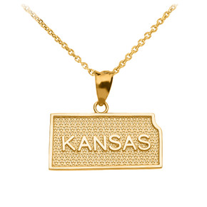 Gold Kansas State Map Pendant Necklace(Available In Yellow/Rose/White Gold)