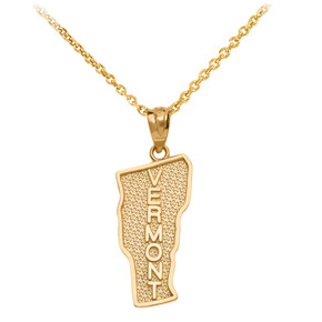 Gold Vermont State Map Pendant Necklace(Available in Yellow/Rose/White Gold)