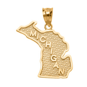 Yellow Gold Michigan State Map Pendant Necklace