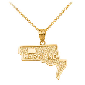 Yellow Gold Maryland State Map Pendant Necklace